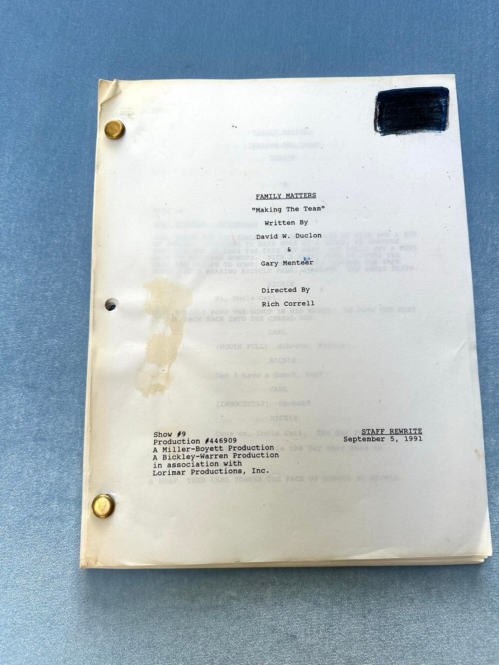 FAMILY MATTERS TV Script Making The Team 1991 Original Staff Rewrite Sitcom